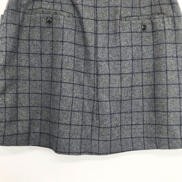 Madewell Gray Wool Navy Blue Windowpane Grid Patch Pocket Button Mini Skirt - Picture 10 of 16